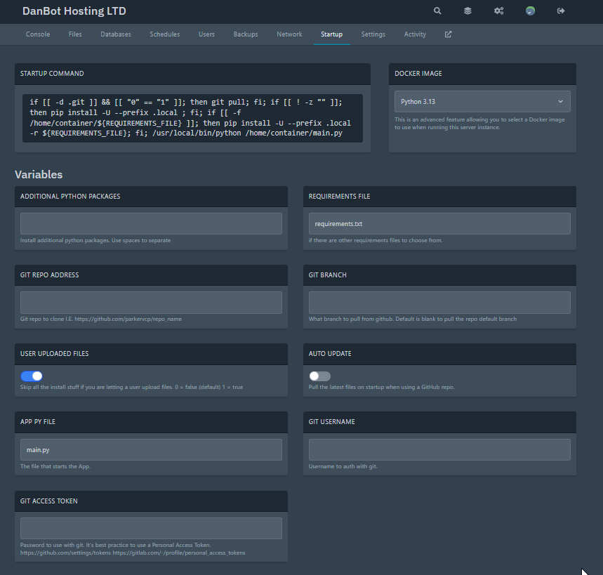 Python Server Startup Section