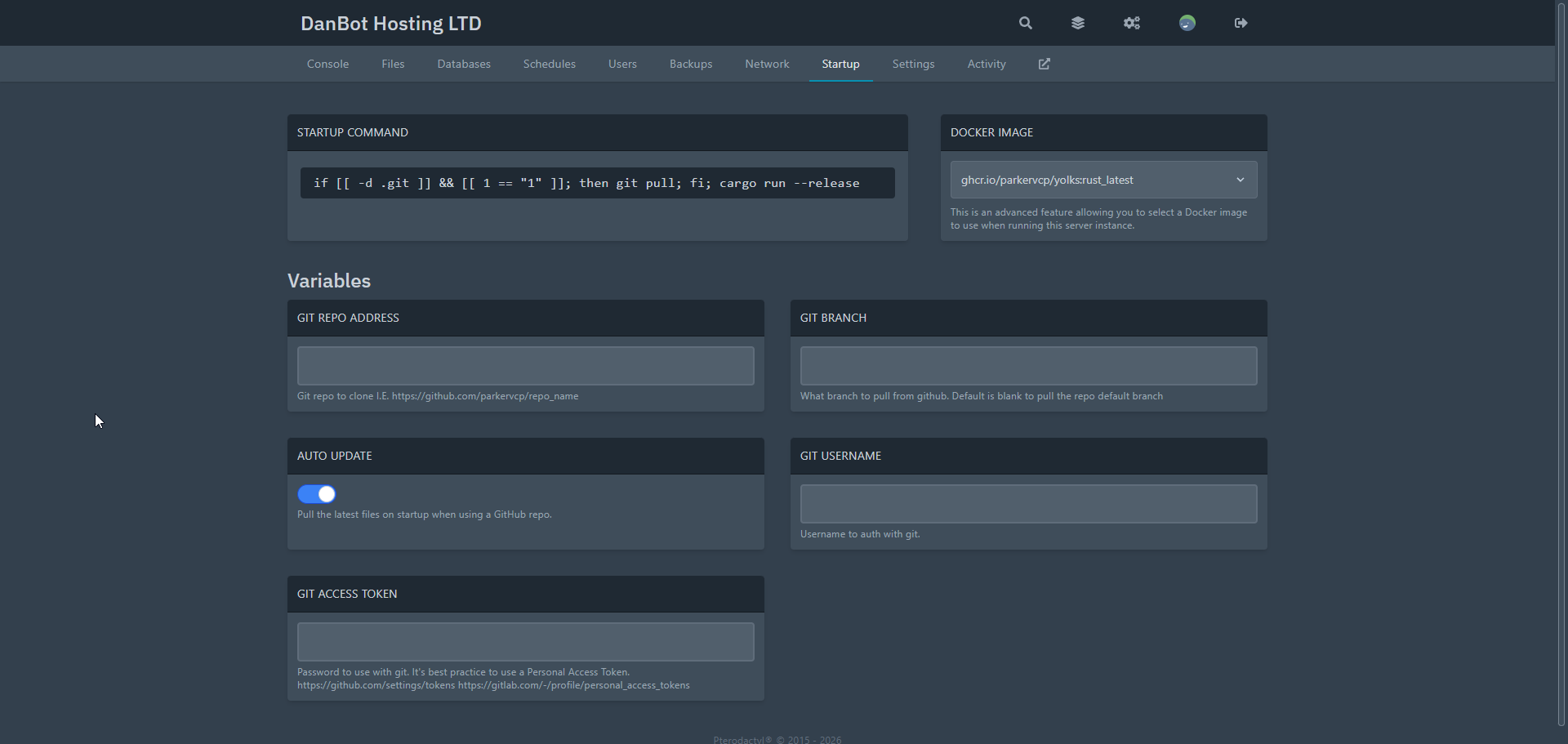 Rust Server Startup Tab